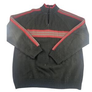 Vtg Fusion Sweater Mens Large Black Red Gray 1/4 Zip Pullover Grandpa Knit